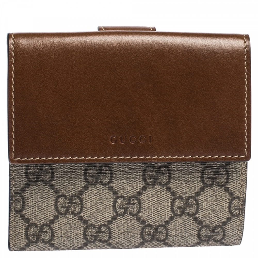 Gucci Beige/Tan GG Supreme Coated Canvas and Leather French Flap Wallet